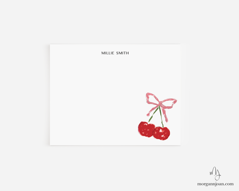 Cherry Bow Personalized Notecards