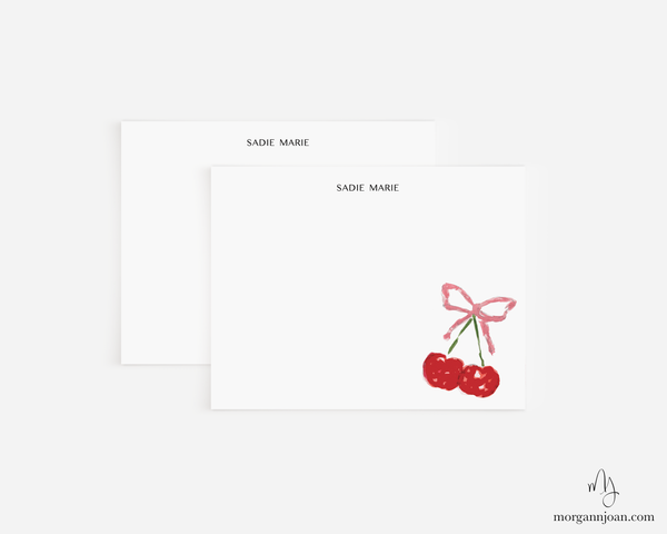 Cherry Bow Personalized Notecards