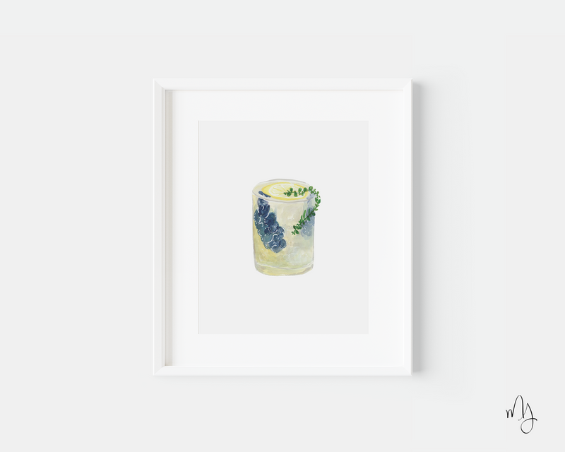 Summertime Lemon Blueberry Cocktail Art Print