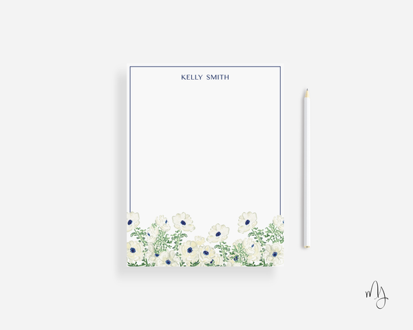 Personalized White Floral Small Notepad