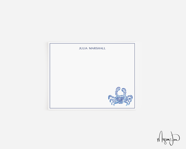 Chinoiserie Blue Crab Personalized Notecards