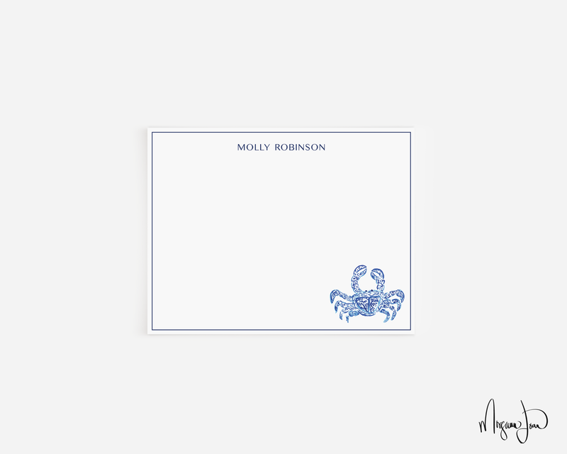 Chinoiserie Blue Crab Personalized Notecards