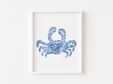 Blue Crab Chinoiserie Style Art Print