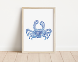 Blue Crab Chinoiserie Style Art Print