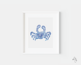 Blue Crab Chinoiserie Style Art Print