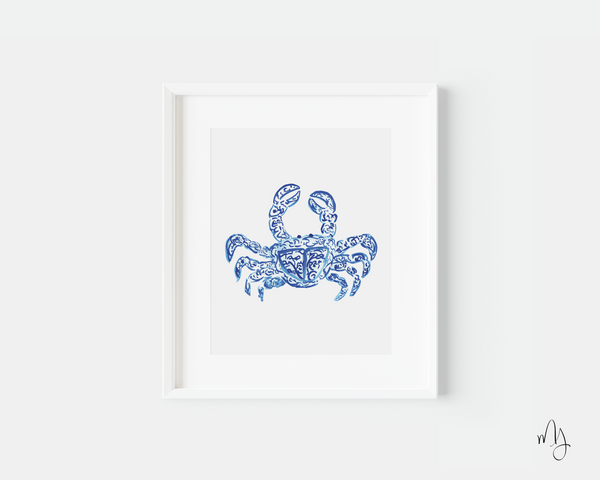 Blue Crab Chinoiserie Style Art Print