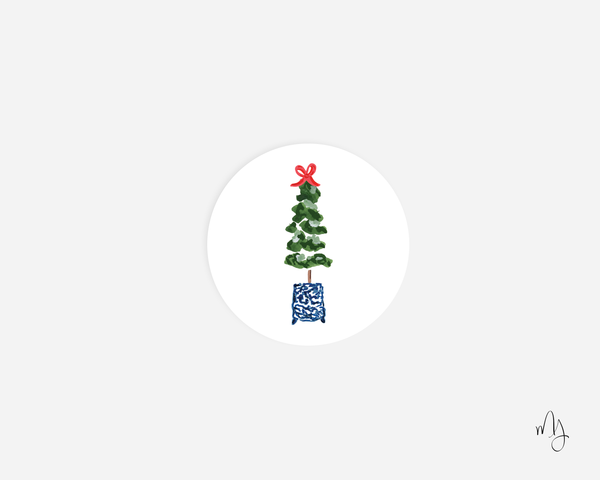 Ginger Jar Christmas Topiary Round Sticker