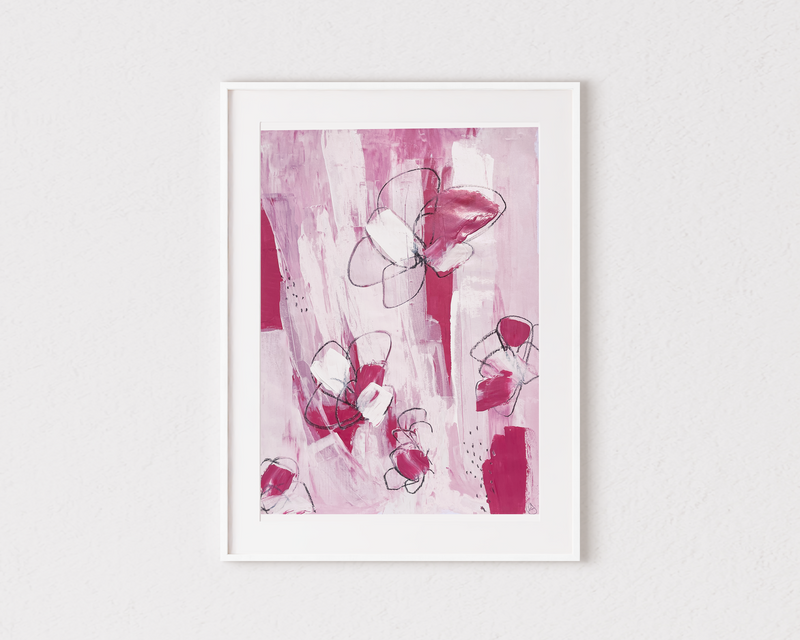 Modern Spring Blooms Abstract 18x24 Paper Painting