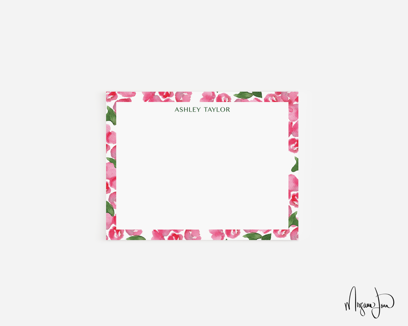 Peony Border Personalized  Notecards