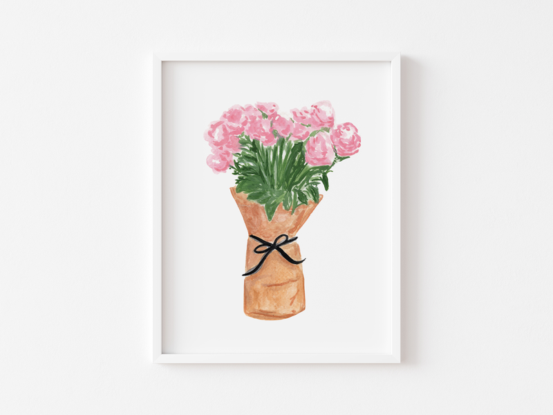 Peony Kraft Paper Bouquet Art Print