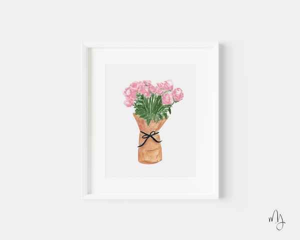 Peony Kraft Paper Bouquet Art Print