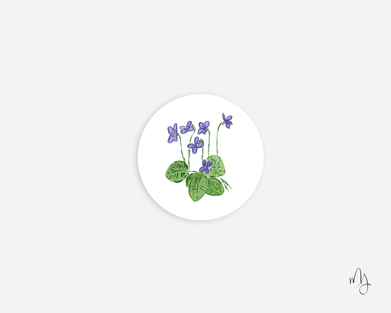 February Violet Flower Round Sticker